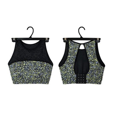 Bravissimo Sports Bra Women 32I Blue Yellow Leopard Print Mesh Keyhole Athletic