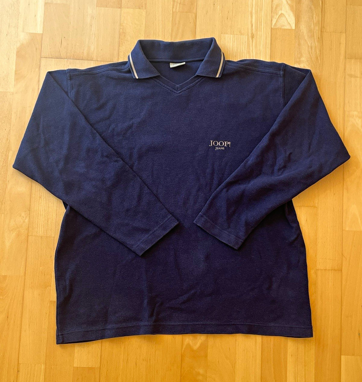 JOOP! Jersey vaquero hombre manga larga azul algodón talla L cuello polo