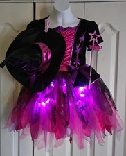 Sparkle Light-Up Witch Costume Girls 4-6 Hat Wand Pretty Pink Purple Sparkly