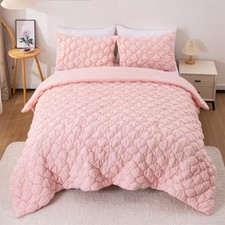 Pinch Pleat Comforter Set for Girls , Soft Chic Princess Pintuck Rhombus Bedd...