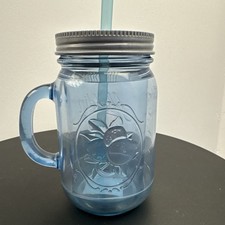 Tarro de masón de plástico Aladdin 16 oz vaso aislado azul aguamarina bonito usado ¡genial!