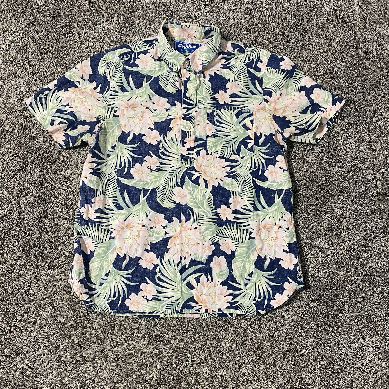 Chubbies Floral Hawaiian Shirt Tropical Palm Tree Print Button Up Small