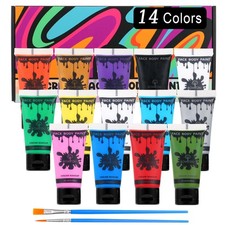 14 Colors Face Body Paint Set - Water-Based Makeup for Halloween, Cosplay,