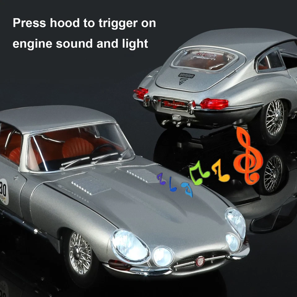 1/24 Jaguar Tipo E Coche Vintage Diecast Modelo Juguete con Luz de Sonido Juguete Coleccionable Foto 4 de 4