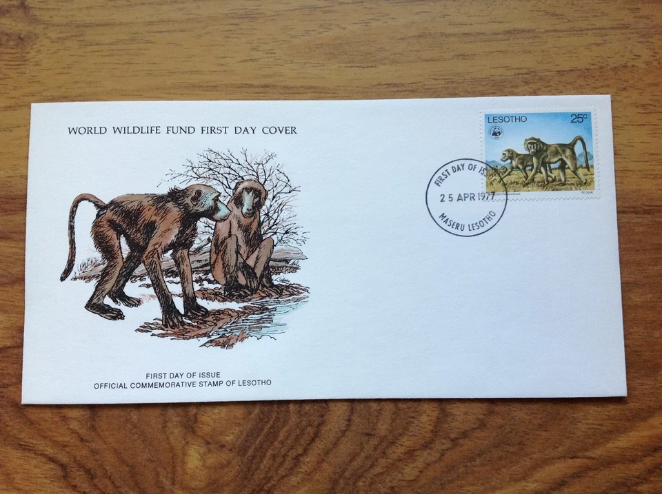 1977  WWF Baboon  First Day Cover , Lesotho   pmk with insert.  Free UK P&P - Image 3 of 3