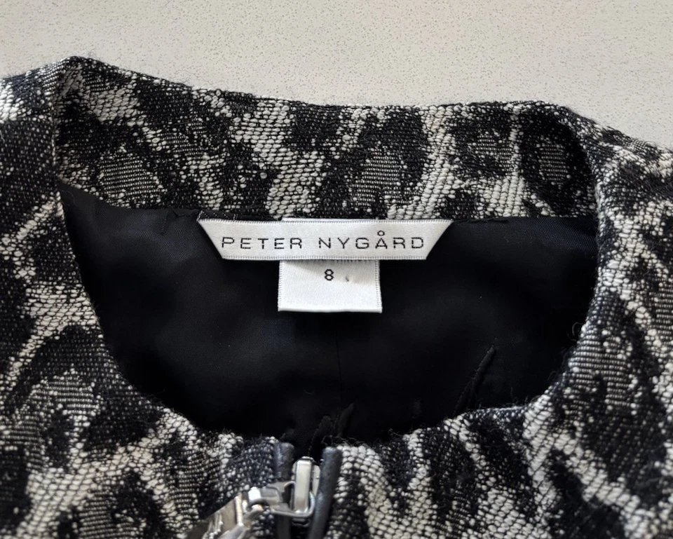 Blazer de lana Peter Nygard estampado animal talla 8 chaqueta forrada cuadrada cremallera completa Foto 4 de 4
