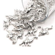Silver Brontosaurus Dinosaur Charms, 13x27mm - US Seller