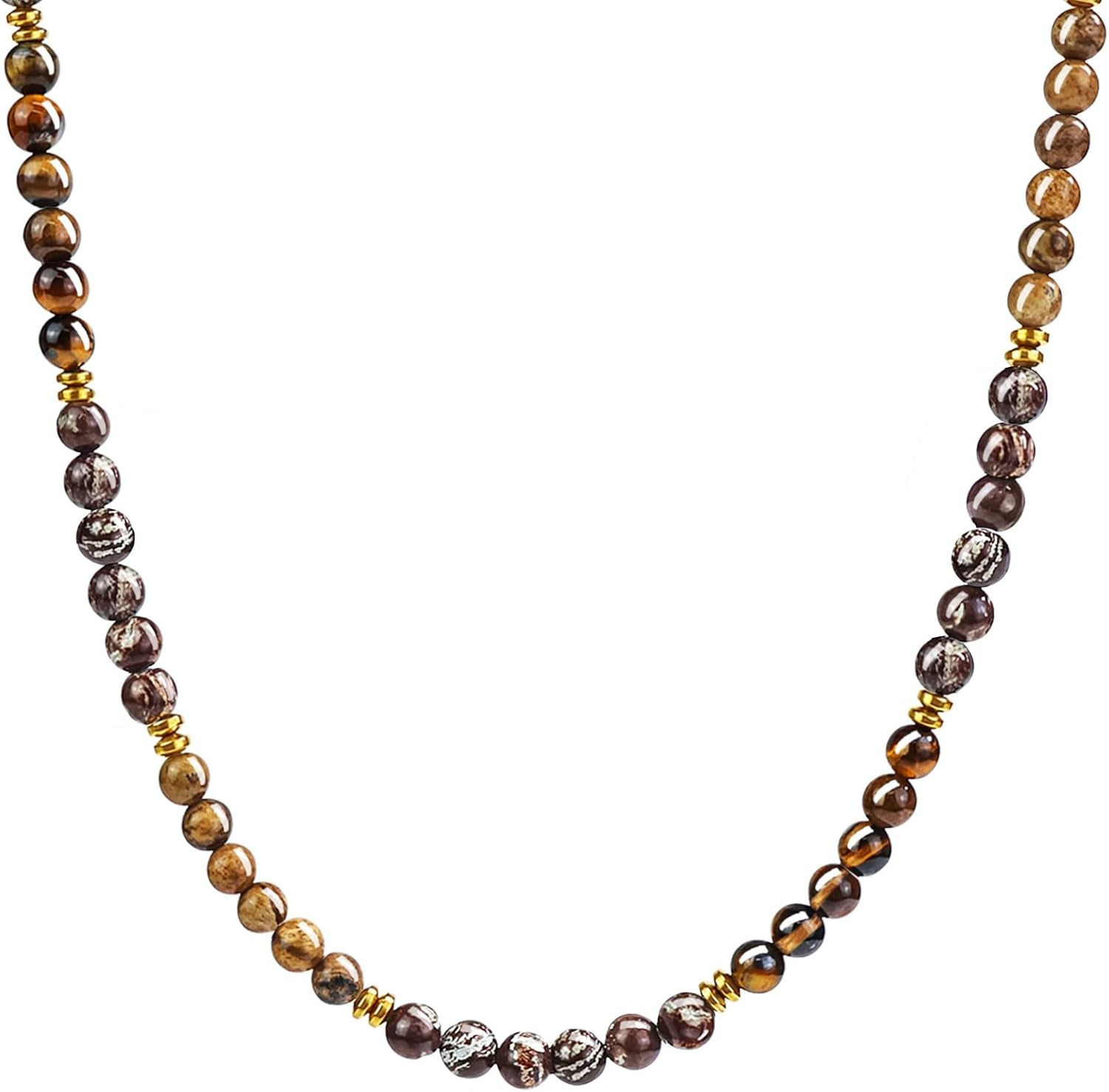 Necklace for Men, 6Mm Men’S Black Onyx Hematite Tigers Eye Beaded Necklace for M