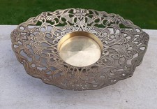 alte Messing Weinflaschen-/Kerzen-Untrsetzer Schale 26 cm Vase Floral Jugendstil