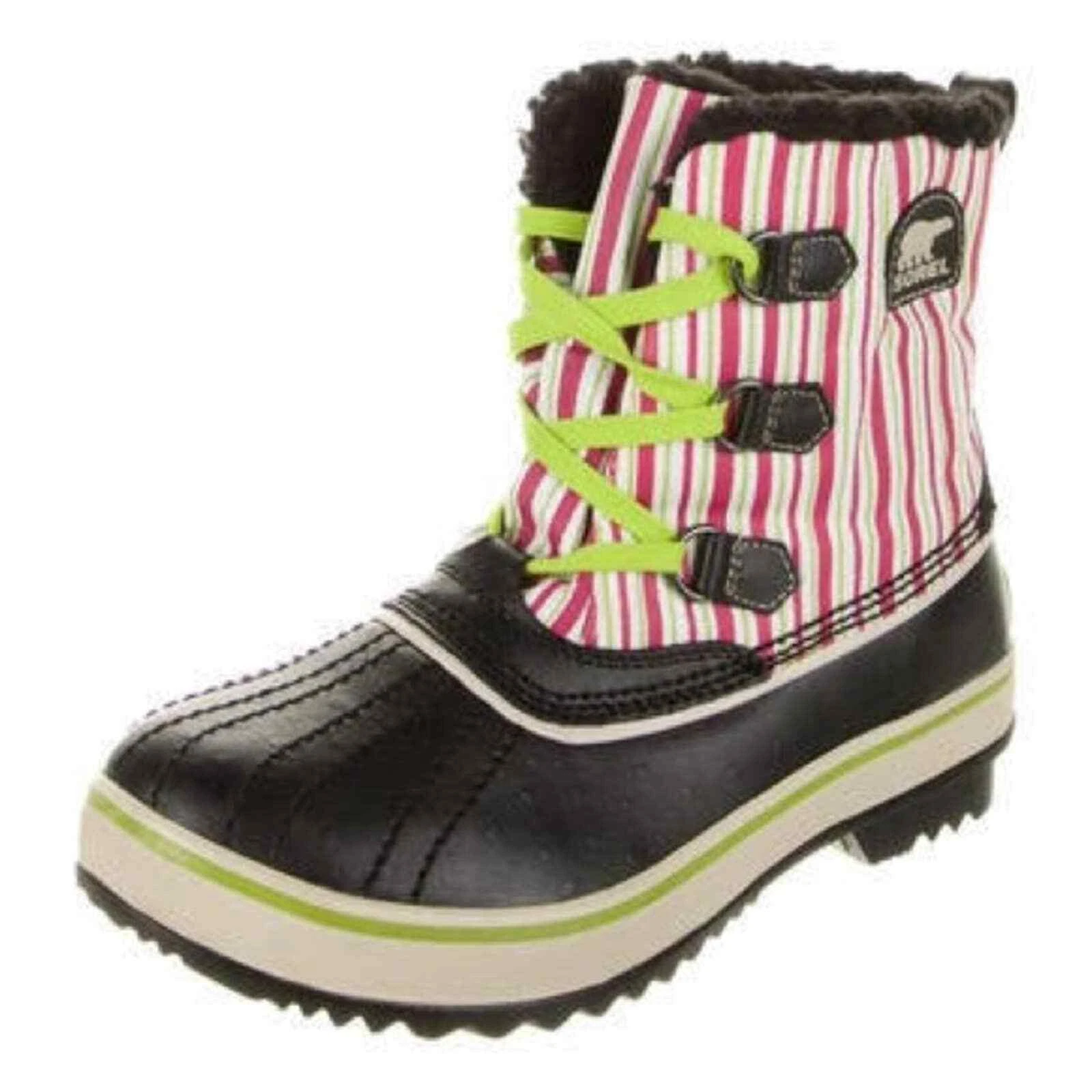 Sorel Striped Fuzzy Lined Lace Up Mid Calf Winter Snow Boots Size 6