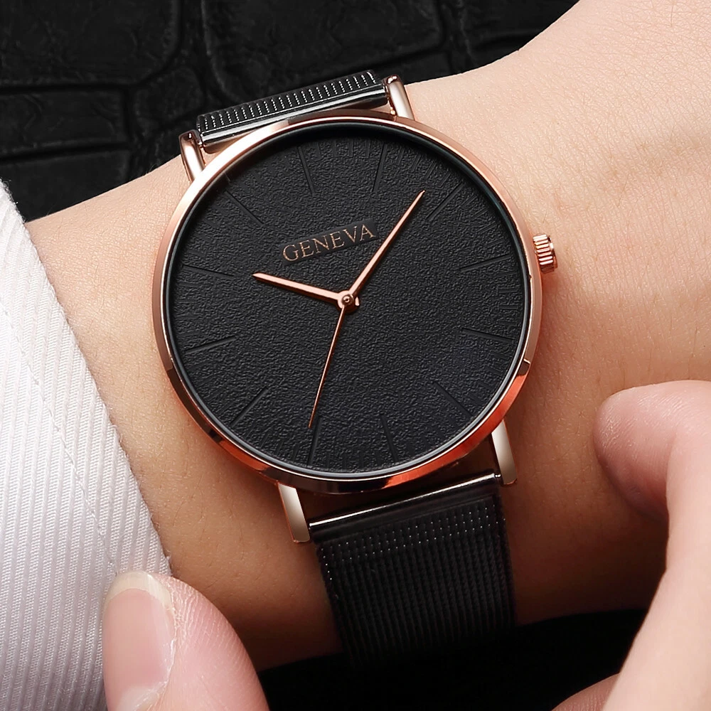 Men Trendy Ultra Thin Minimalist Watch Slim Mesh Stainless Steel Strap Quartz