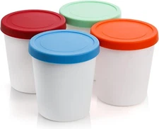 4 Pack Ice Cream Containers, 1 Quart Freezer Storage Tubs with Silicone Lids