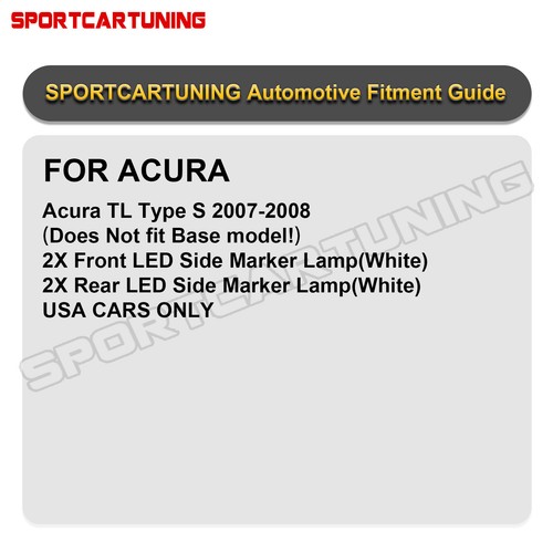 White LED Side Marker Lights For 04-08 Acura TL "Type S " Smoked Lens Front Rear - Picture 8 of 8