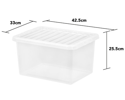25L Wham Kristallklare Kunststoff Aufbewahrungsboxen & Sichere Clip-On Deckel Home Office