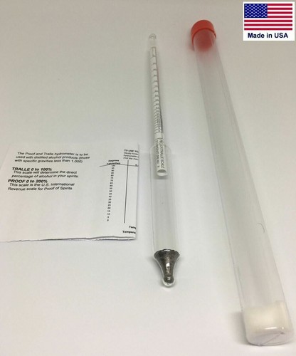 Alcohol Proof & Tralle Hydrometer Meter Distilling Test Spirit Scale 0-200% Case