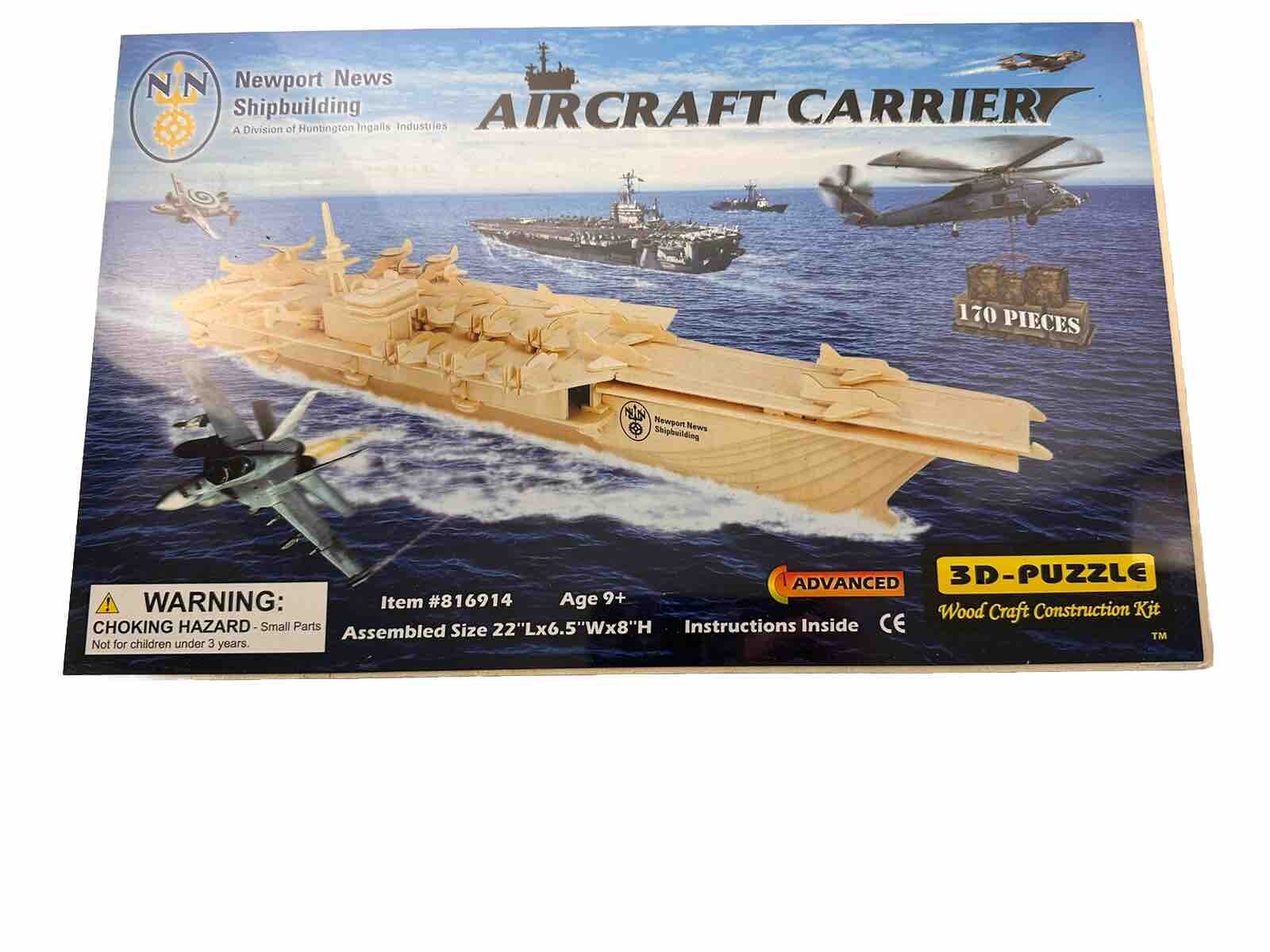 3D Puzzle Wood Craft Construction Kit Aircraft Carrier 22”L x 6.5”W x 8