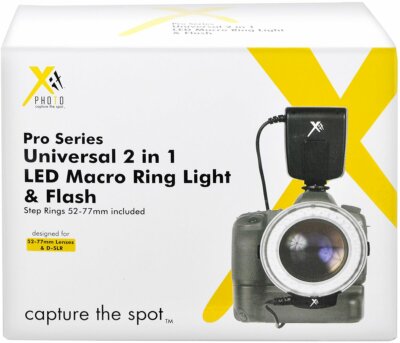 Xit XTLMRUN Pro Series Universal 2-In-1 LED Macro Ring Light (Black)