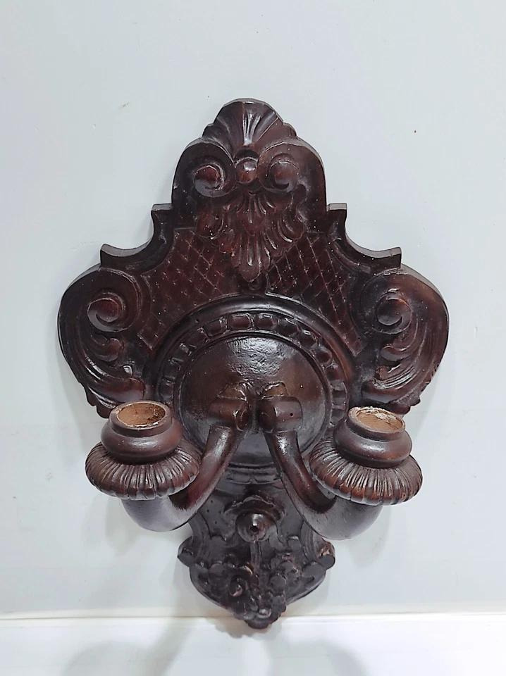 Applique antiche in legno intagliato appliques vintage candeliere da parete - Immagine 3 di 4