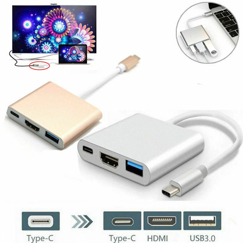 Type C USB 3.1 to USB-C 4K HDMI USB 3.0 Adapter Cable 3 in 1 Hub for Macbook Pro - Image 4 of 4