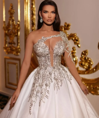 wedding dress beads crystals Elystra Ethereal Wedding Dress | Lace & Beaded Embroidery Gown