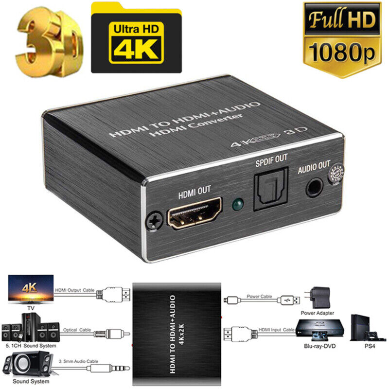 4K HDMI Audio Break Out Extractor Adapter TOS Optical & 3.5mm Jack