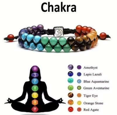 7 Chakra Bead Crystal Gemstone Bracelet Anxiety Stone Healing Reiki Yoga Life - Image 1 of 4