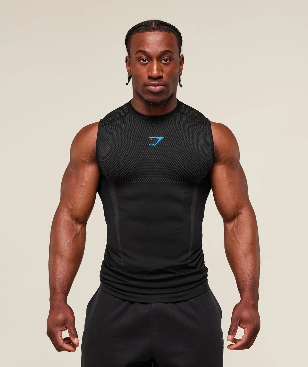 Size XL - Onyx Gymshark 5.0 Seamless Tank BLACK/ONYX GREY - BLUE
