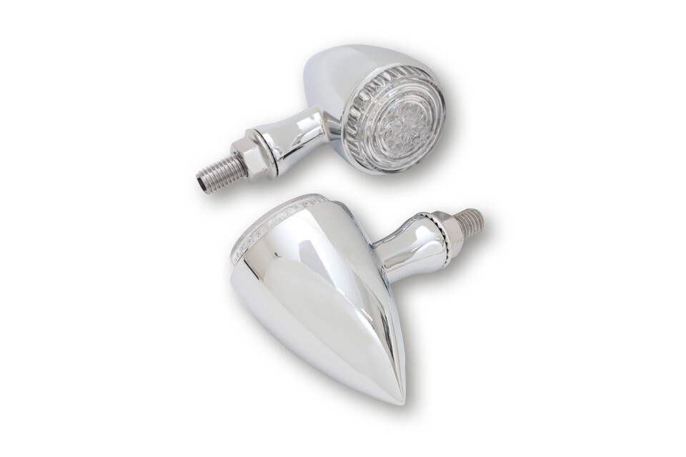 Clignotants Bullet LED chrome pour moto custom et bobber homologués