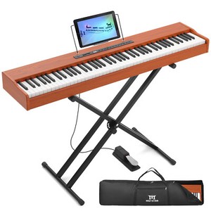 88-Key Full Size Semi-Weighted Brown Digital Piano Electric Keyboard w/Pedal+Bag