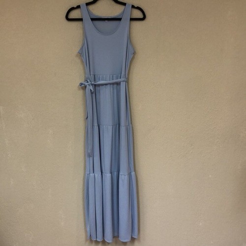 James blue tiered belted maxi dress 