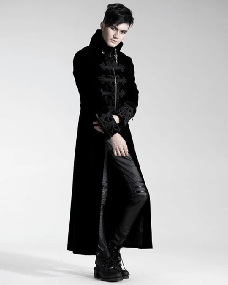 ABRIGO CHAQUETA LARGA DE TERCIOPELO CON CREMALLERA FORMAL VINTAGE VAMPIRO GÓTICO NEGRO PUNKRAVE Y-401 Foto 2 de 4