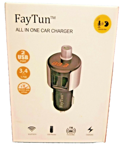 Faytun All In One Car Charger /  Fm Transmitter / 2 USB Charger /  Bluetooth Mic - Afbeelding 1 van 7