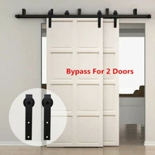 6-16FT Bypass Sliding Barn Wood Door Hardware Closet Track Kit For Double Door 