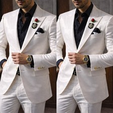 Classic White Men's Suits Peak Lapel Business Groom Formal Party Men Tuxedo 2Pcs