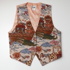 Vintage 90s Tapestry Vest Womens Medium Noah's Ark Animal Teachers Made in USA