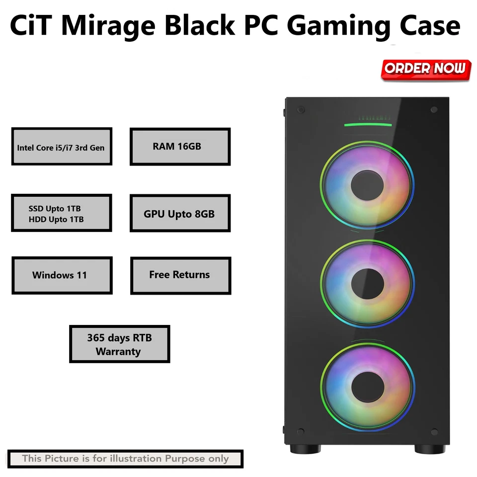 Gaming PC Bundle i7 Quad Nvidia RTX 3050 16GB RAM 1TB SSD | HDD Windows 11 WiFi - Image 2 of 4