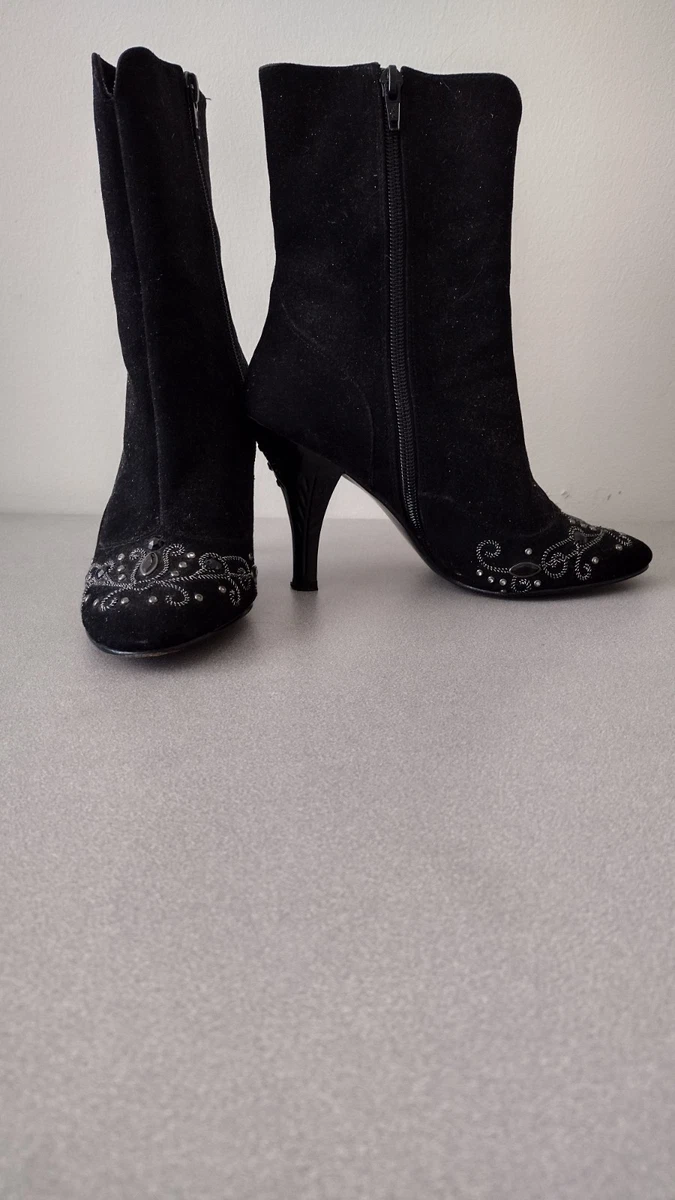 Bottes Cheville Beverly Feldman En Daim Noir - Taille 6 US, Neuves Avec Emballage