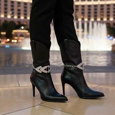 Women Boot Chain Bracelet Western Shoe Jewelry Silver Arrow Statement Charm SET