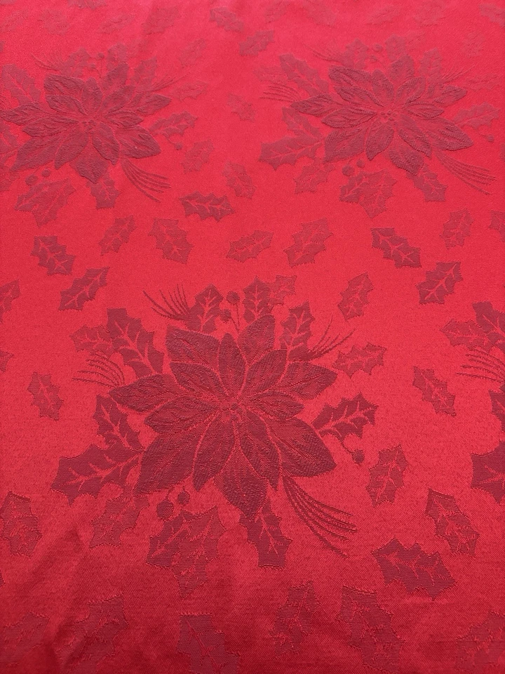 Martha Stewart Everyday Damask Tablecloth Holiday Red Poinsettia 60" x 120" - Image 4 of 4