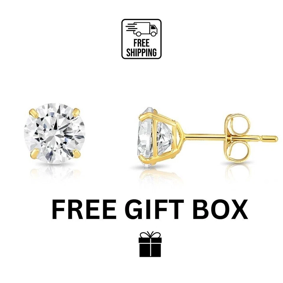 Pendientes con tachuelas redondas de moissanita con certificación D-VVS1 14K Gra Foto 3 de 4