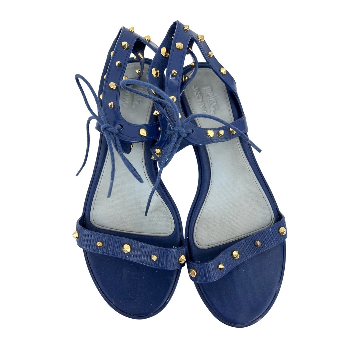 Melissa x Jason Wu Navy Blue Studded Jelly Sandals Lace Up Flat