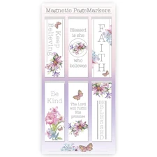 Christian Magnetic Bookmark Set 6 Floral Butterfly Designs Inspirational Scri...