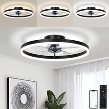 20" Modern Fan Lights Flush Mount LED Ceiling Light kit With Remote APP Control