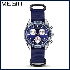 MEGIR 2247 Orologi al Quarzo Moda Uomo Calendario Cronografo Tela