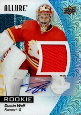 2023-24 UD Allure Jersey Autograph Blue Line #104 Dustin Wolf Auto Jersey /75 RC