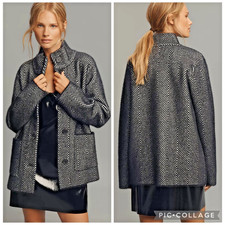 NWT ANTHROPOLOGIE NVLT Chevron Funnel-Neck KNIT CARDIGAN SWEATER Jacket BLACK M