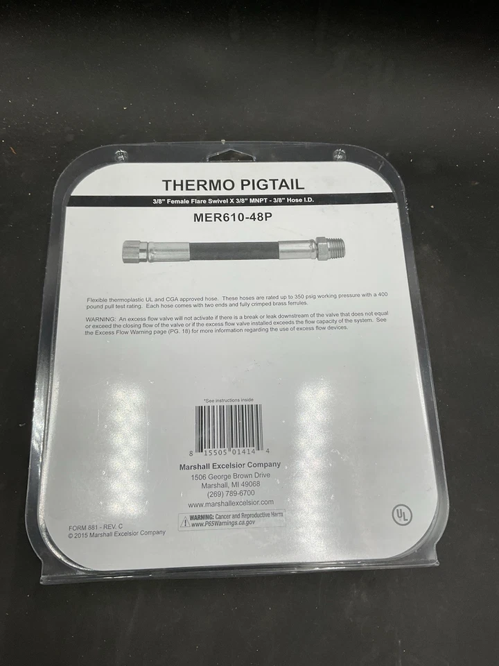Marshall Excelsior MER610-48P Propane Hose 3/8”ID HP Hose w/Thermal Protection - Image 4 of 4