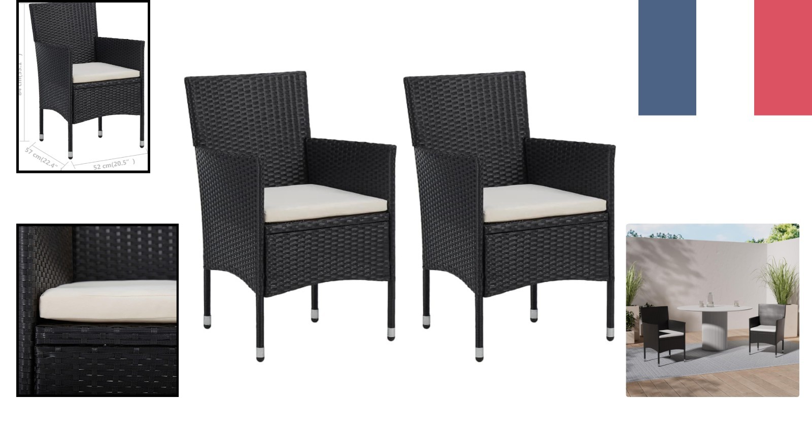 Chaises de jardin noires résistantes aux intempéries lot de 2 style moderne