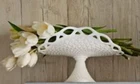 Vintage Rare mperial Lace Edge Milk Glass Pedestal Banana Fruit Dish Bowl 7”x12”