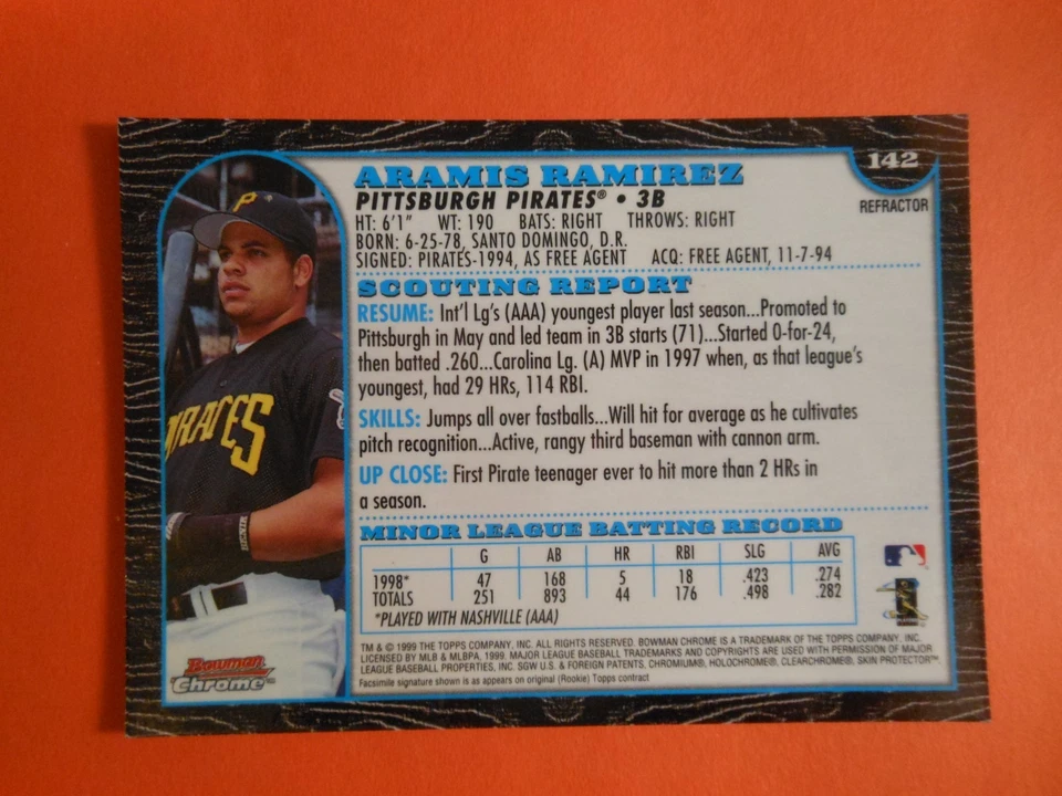 Bowman Chrome #142 Aramis Ramírez 1999 refractores piratas Foto 4 de 4